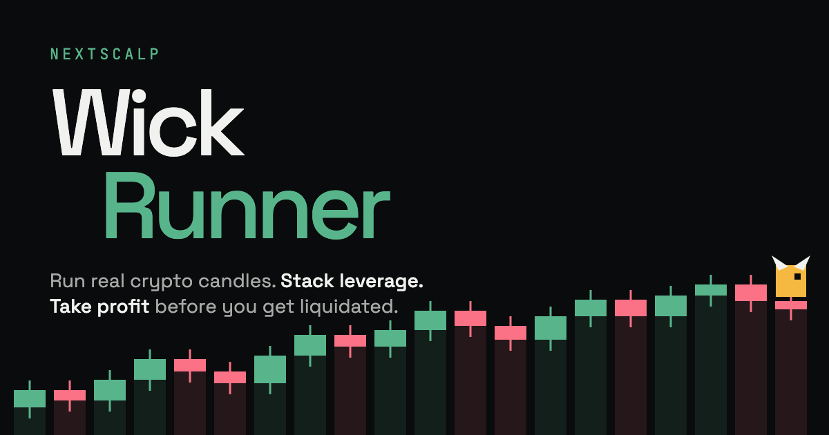 NextScalp Wick Runner: a gold bull running across green and red daily candles